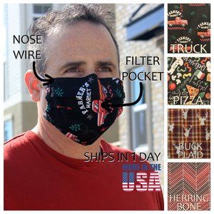 Reusable Cloth Face Mask,Filter Pocket, Nose Wire